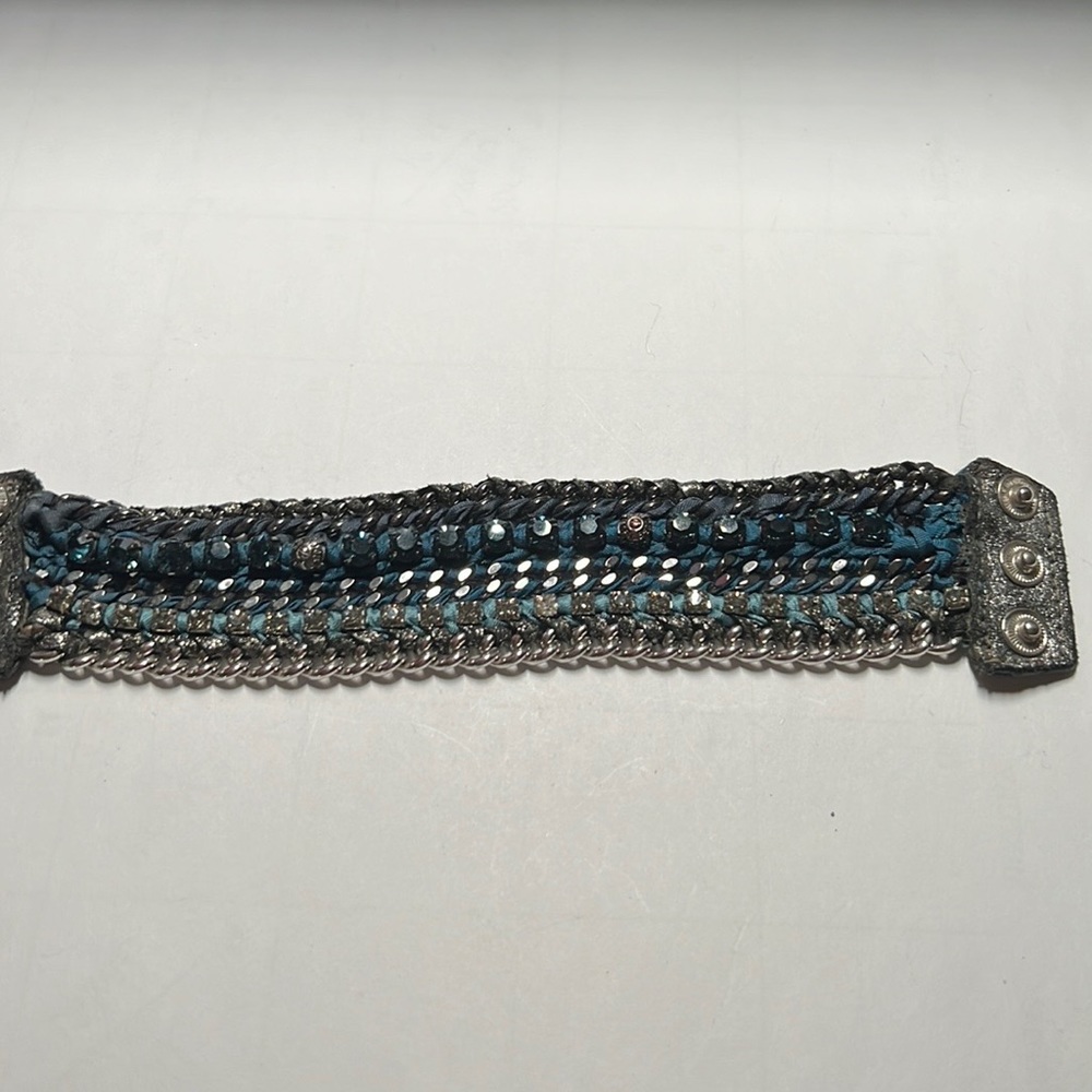 Henri bendel wide bracelet w rhinestones and chain